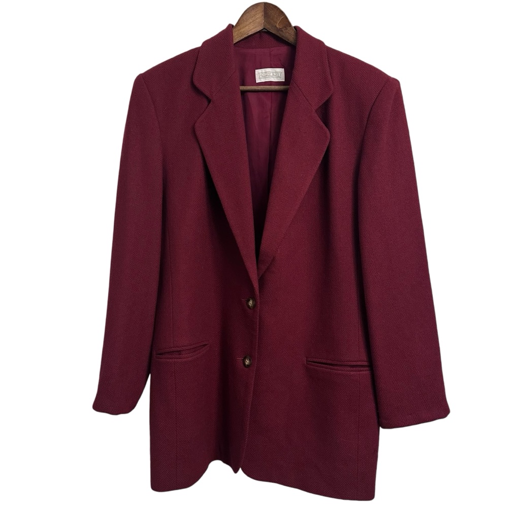Lands End Direct Merchant Wool Blazer Jacket Red Womens 14 Fall Career Pockets